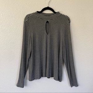 Striped Grey Sweater with Key Hole
